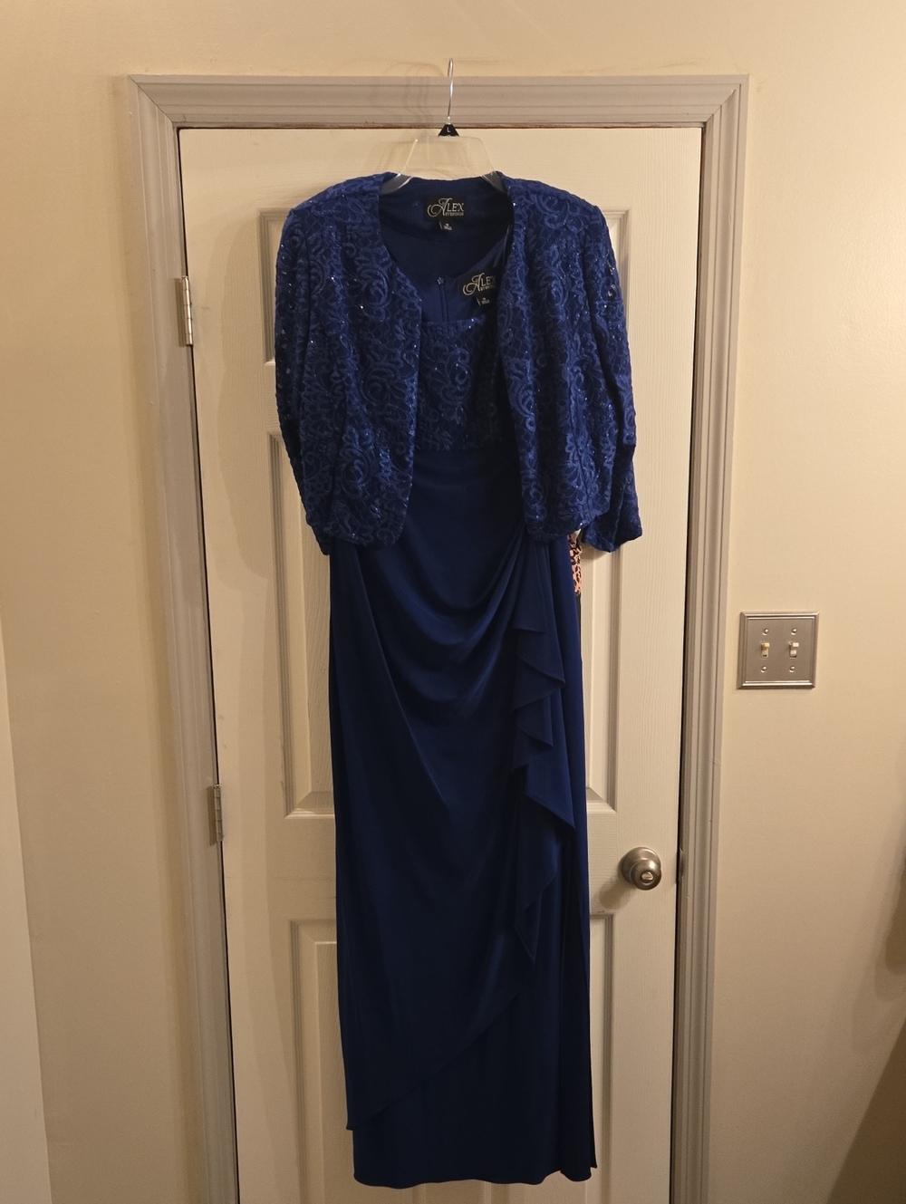 Alex Evenings Royal Blue Two-Piece Evening Dress with Lace Jacket